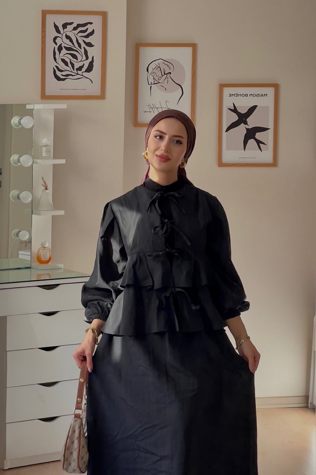 Kadın Siyah Elegance Etekli İkili Takım