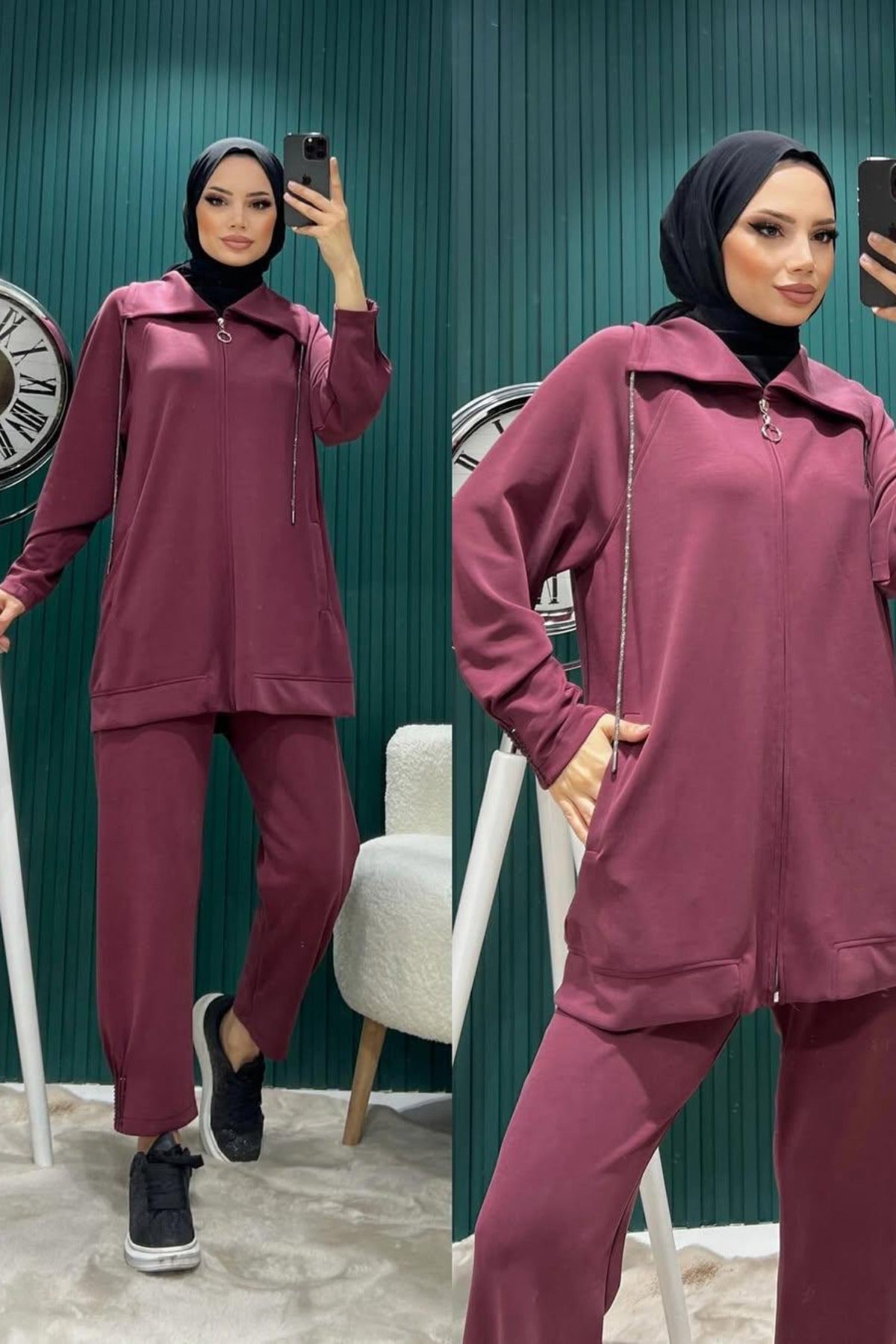 Kadın Oversize Fermuarlı İkili Takım