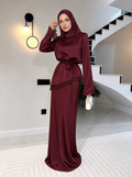 Romantic Bordo Etekli Saten Takım